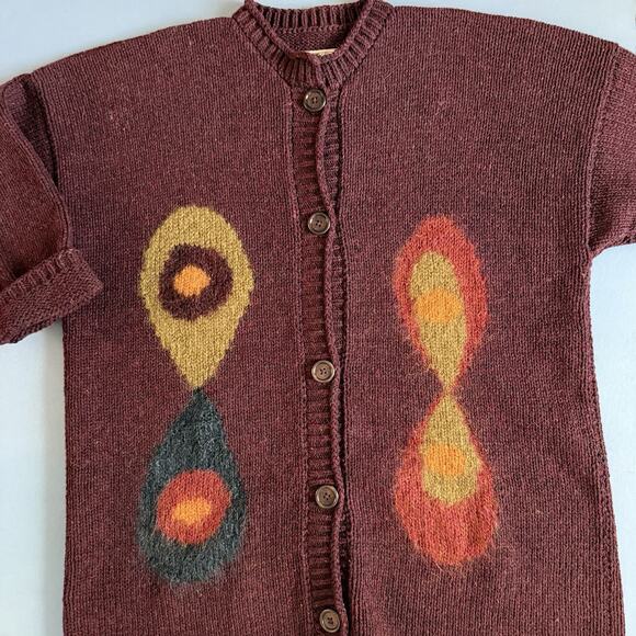 Su-Zen Sweaters - Vintage Su-Zen Wool Red Purple Artsy Colorful Geometric Cardigan Sweater